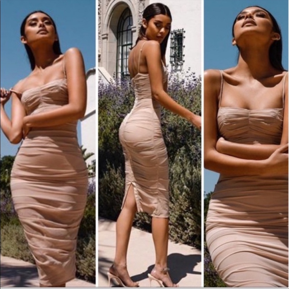 House Of CB Railea Taupe Ruched Chiffon
Dress